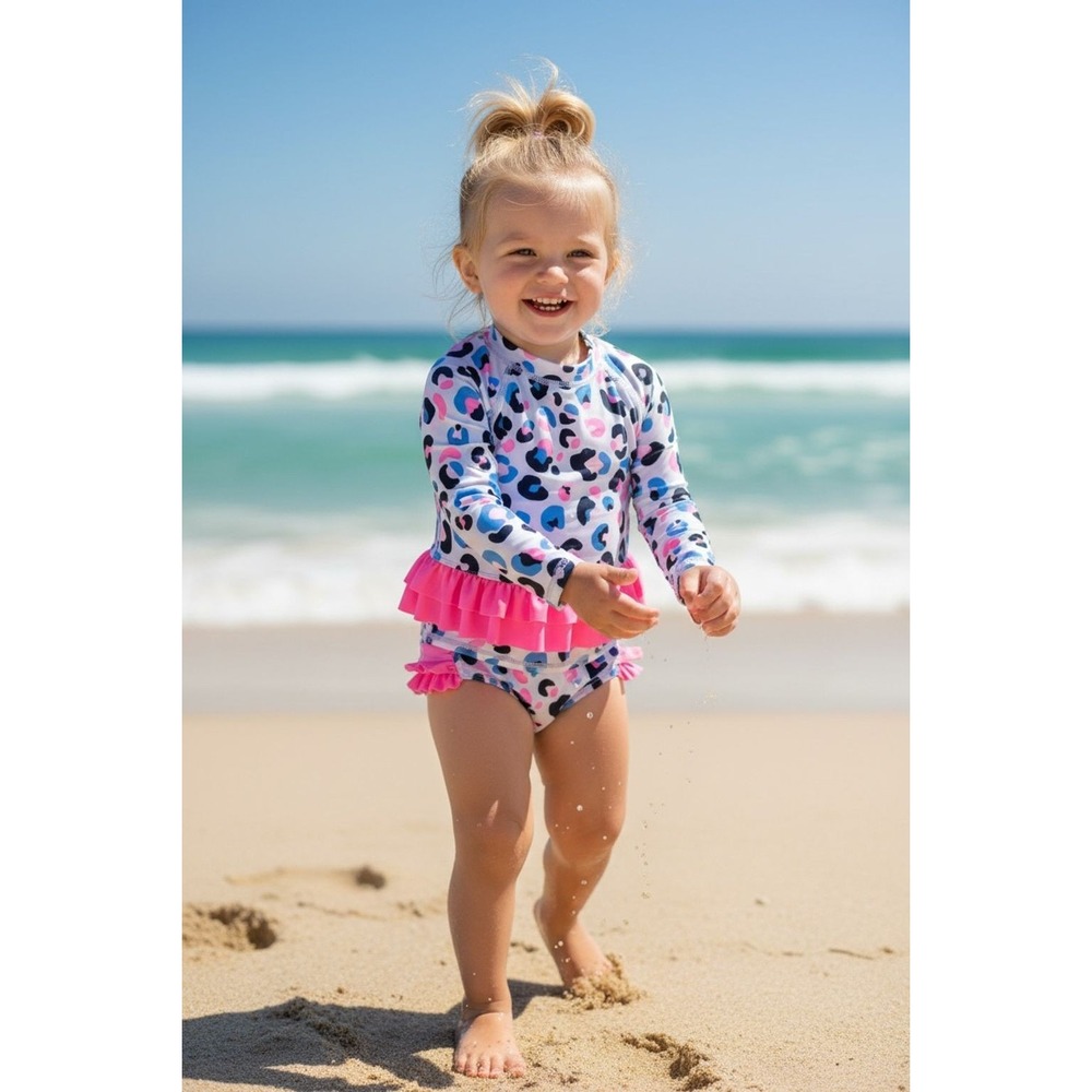 Cynthia Rowley Girls' 2T Leopard Gradient Bikini Swim Long Sleeve resort cruise